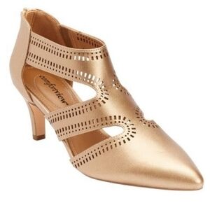 Comfortview Women's Gold Wide Width Gia Shootie Block Heels Wedding/ Party Shoes